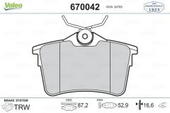 VALEO 670042 ARKA FREN BALATASI P307 00>09 P308 07>14 PARTNER 08> PARTNER TEPEE 08> BERLINGO 08> C4 04>16 XSARA PICASSO 99>11 DS4 15>18