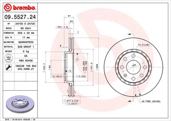 BREMBO 09552724 ÖN FREN AYNASI ASTRA F-VECTRA A-CORSA B-ASCONA C-AVEO-KALOS 03>13 256x20x4DLxHAVALI 569010-93182285
