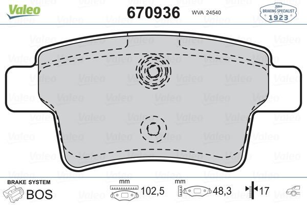 VALEO 670936 ARKA BALATA C4 PICASSO GRAND PICASSO 1.6 HDI 110HP FAB-1.8 16V-2.0 16V-2.0 HDI 06>