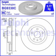 DELPHI BG9330C FREN DİSKİ TEKLİ PAKET - BOYALI. DELİKLİ ÖN VOLVO S90. V90. XC40 03/2016 > 18> XC60 II 19> 17 JANT TEKLI