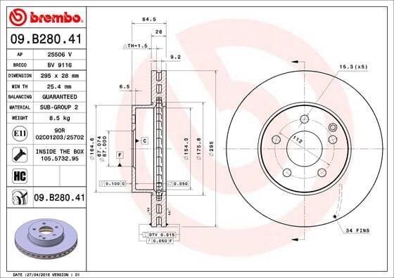 BREMBO 09B28041 FREN DISKI ON MERCEDES W204 S204 C204 W212 S212 A207 R172