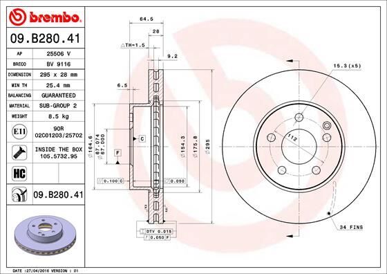 BREMBO 09B28041 FREN DISKI ON MERCEDES W204 S204 C204 W212 S212 A207 R172