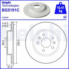DELPHI BG5191C ARKA FREN DISKI RENAULT MEGANE E TECH 23> AUSTRAL 23> NISSAN QASHQAI III J12 HİBRİD 23> 292x16x5 delik HAVALANDIRMALI