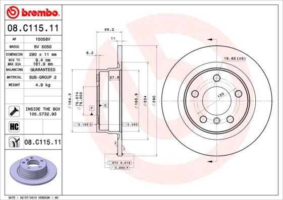 BREMBO 08C11511 FREN DISKI ARKA BMW F20 F21 F22 F23
