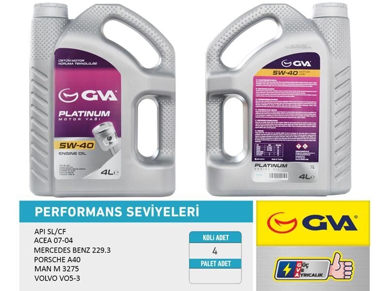 GVA 9920182 MOTOR YAĞI 5W40 4 LT PLATINUM TAM SENTETİK API SL/CF