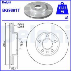 DELPHI BG9891T FREN DİSKİ TEKLİ PAKET . DELİKLİ ÖN VW CARAVELLE. MULTIVAN. TOUAREG. TRANSPORTER 10/2002 >