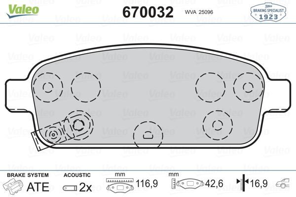 VALEO 670032 ARKA FREN BALATASI ASTRA J 09> MOKKA 12> ZAFIRA C 12> CRUZE 09> TRAX 11> AVEO HB 13>