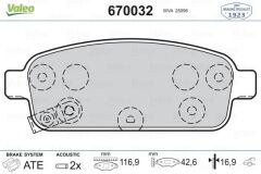 VALEO 670032 ARKA FREN BALATASI ASTRA J 09> MOKKA 12> ZAFIRA C 12> CRUZE 09> TRAX 11> AVEO HB 13>