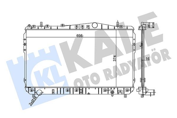 KALE 356255 MOTOR SU RADYATÖRÜ MANUEL CHEVROLET LACETTI 05> NUBIRA 05> 1.4-1.6-1.8 16MM AL/BRZ 375x698x16