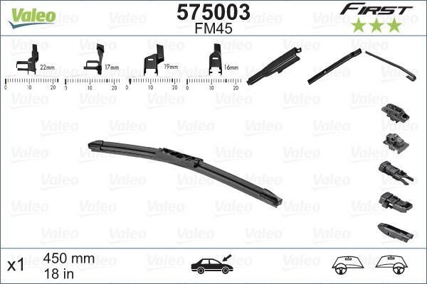 VALEO 575003 SİLECEK SÜPÜRGESİ 45cm X1 MUZ TİPİ FİRST 4 APARATLI/Multiconnection ÜNİVERSAL VFB45