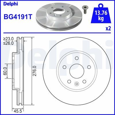 DELPHI BG4191T ÖN FREN AYNASI ASTRA J 10> CRUZE 09> AVEO 11> 276x26x5DL 15 İNÇ HAVALI 95526655