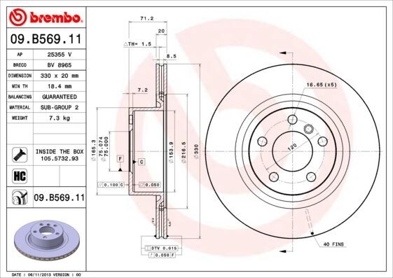 BREMBO 09B56911 FREN DISKI ARKA BMW F25 F26