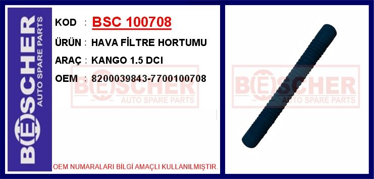 BSC 100708 HAVA FİLTRE HORTUMU KANGO 1.5 DCI