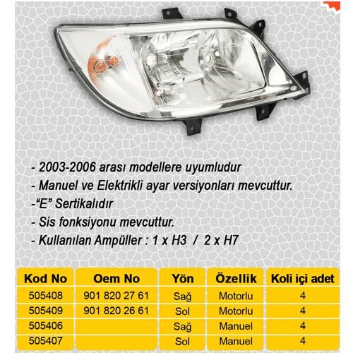 AYFAR 505406 FAR SAG HALOJEN. MOTORSUZ MERCEDES SPRINTER B901>B904 00>06