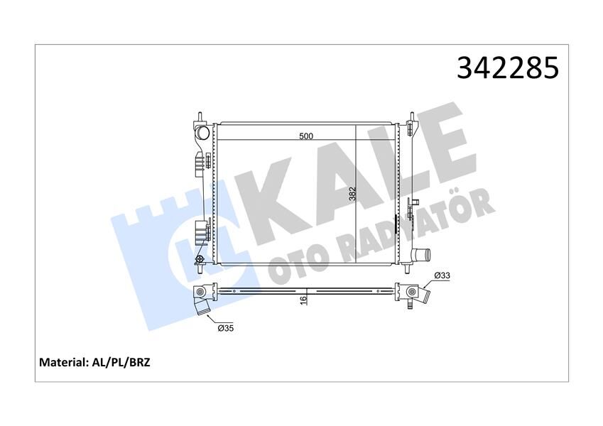 KALE 342285 RADYATÖR BRAZİNG ACCENT BLUE 1.4İ-1.6İ- İ20 1.4İ 500x382x16