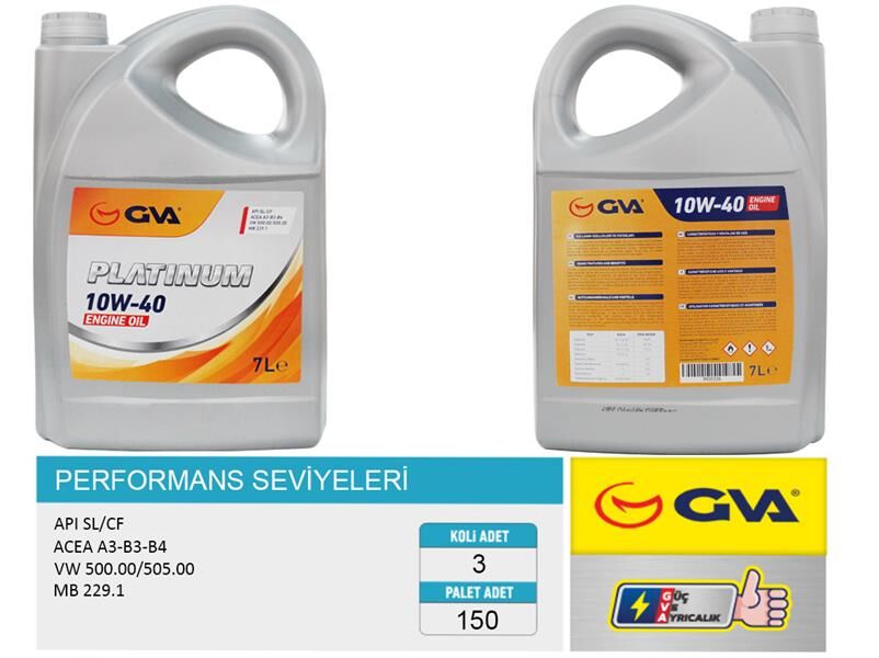 GVA 9920326 MOTOR YAĞI 10W40 7 LT PLATINUM YARI SENTETİK API SL/CF