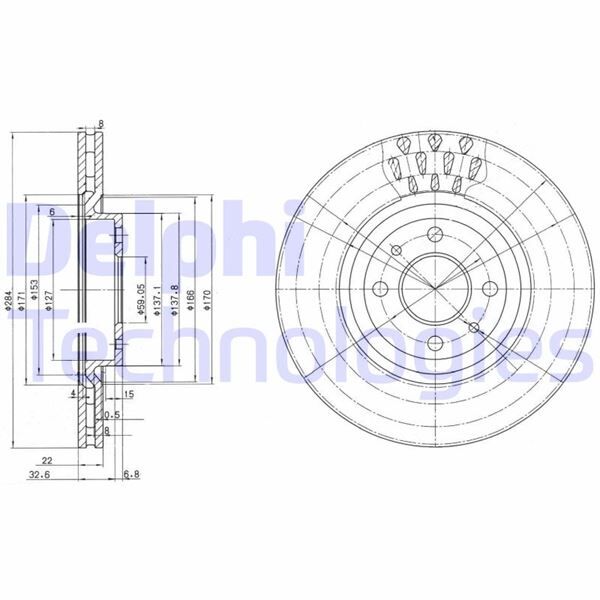 DELPHI BG2617 ON FREN DISKI FIAT TIPO 91>95 PUNTO 99>12 COUPE 96>00 ALFA ROMEO 146 95>01 145 95>01 LANCIA DELTA II 93>99 DEDRA 91>99