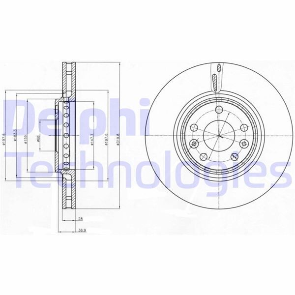 DELPHI BG4266 ÖN FREN AYNASI RENAULT GRAND SCENIC III 09> GRAND SCENIC IV 16> LAGUNA III 07>15 LATITUDE 11> MEGANE III 09> MEGANE IV 15> MEGANE E TECH 23> 320x28x5 DELİK HAVA KANALLI
