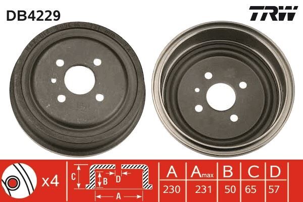 TRW DB4229 ARKA KAMPANA ASTRA G 98>09 COMBO C 01>11 ASTRA F SW 91>98 230x265x57x69x4DL 93189219