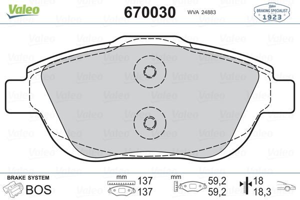 VALEO 670030 ÖN FREN BALATASI CORSA F 19> CROSSLAND 17> MOKKA 20> C3 II-III-AIRCROSS 09> C4 14> 208 19> 2008 19> DS3 15> 15 İNÇ 283mm