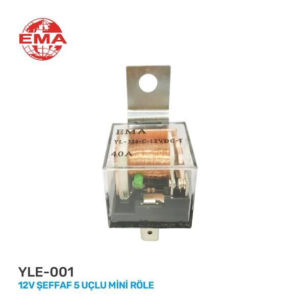 EMA YLE-001 MİNİ ROLE 12V 5 UÇLU 40Ah LED Lİ ŞEFFAF SU GEÇİRMEZ ÇİFT PLATİN