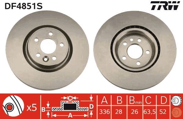 TRW DF4851S ON FREN DISK AYNASI HAVALI VOLVO S60 II 10>15 S80 II 06> V60 I 11>15 V70 III 07>15 XC70 II 09>15 336cm CAP