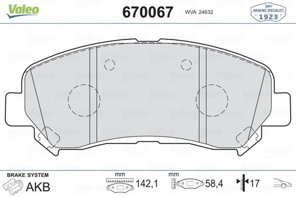 VALEO 670067 ÖN FREN BALATA NISSAN QASHQAI 1.5L Dci K9K dizel 1.6L 2.0L HR16 HR20 J10 06-13 / X-TRAIL 2.0L QR20 T 31 07-> 2.0L M9R T31 dizel 07-> / KOLEOS 2.0 DCI 08 >