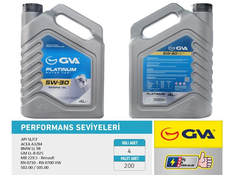 GVA 9921122 MOTOR YAĞI 5W30 4 LT PLATINUM TAM SENTETİK API SL/CF