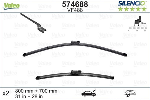 VALEO 574688 ÖN SİLECEK SÜPÜRGE TAKIMI 800-700mm OPEL ZAFIRA C 11>19 PEUGEOT P3008-P5008 09> CITROEN C4 SPACETO URER 18> Silencio X-TRM Flat Blade VM484 X2