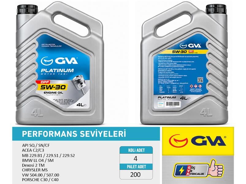 GVA 9921152 MOTOR YAĞI 5W30 4 LT PLATINUM PARTİKÜLLÜ-DPF TAM SENTETİK API SQ SN/CF