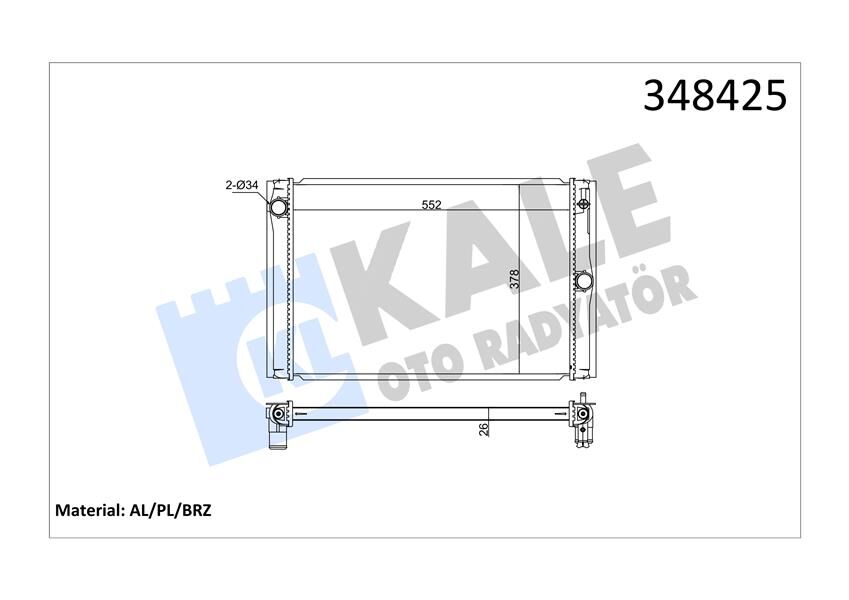 KALE 348425 RADYATÖR BRAZİNG COROLLA D4D 07 > 545x370x26