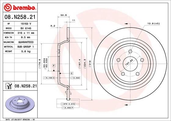 BREMBO 08N25821 FREN DİSKİ ARKA FORD MONDEO-KUGA 14>