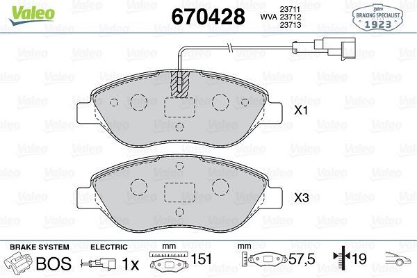 VALEO 670428 ÖN FREN BALATASI FİŞLİ FIAT BRAVO II 08>14 EGEA HB 15> ALFA ROMEO MITO 08>15 LANCIA DELTA III 08>14 1.3D MTJ 1.4TB 1.6D MTJ 1.9D MTJ 2.0D MTJ BÜYÜK TİP