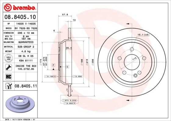 BREMBO 08840510 FREN DISKI ARKA MERCEDES VITO W639