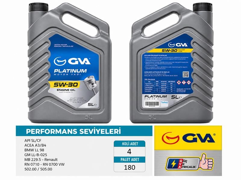 GVA 9921124 MOTOR YAĞI 5W30 5 LT PLATINUM TAM SENTETİK API SL/CF