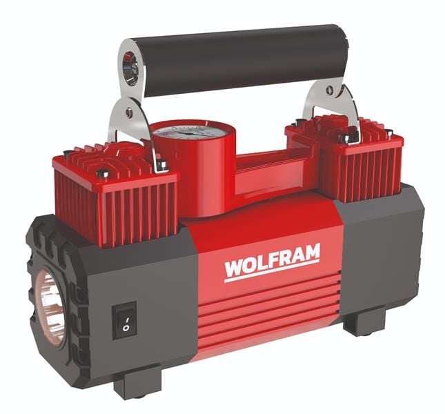 WOLFRAM 75515 HAVA KOMPRESÖRÜ ÇİFT PİSTON LED AYDINLATMA 12 VOLT 300 WATT ÇANTALI