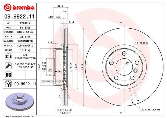 BREMBO 09992211 FREN DISKI ON BMW E70 F15 E71 F16