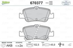 VALEO 670377 ARKA FREN BALATA TOYOTA AURIS. COROLLA 1.33L 1.6L 1NR-FE 1ZR-FAE NRE180 ZRE181 ZRE185 12-> 1.4L 1ND-FTV D-4D NDE150 NDE180 07->