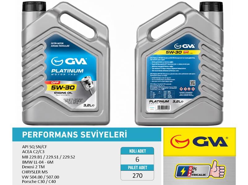 GVA 9921158 MOTOR YAĞI 5W30 3.2 LT PLATINUM PARTİKÜLLÜ-DPF TAM SENTETİK API SQ SN/CF