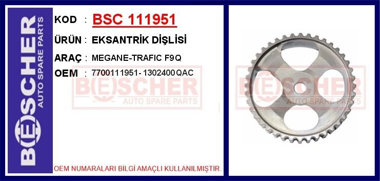 BSC 111951 EKSANTRİK DİŞLİSİ MEGANE-TRAFIC F9Q