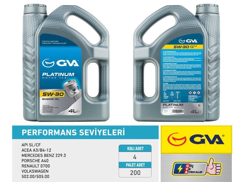 GVA 9920122 MOTOR YAĞI 5W30 4 LT PLATINUM TAM SENTETİK API SL/CF
