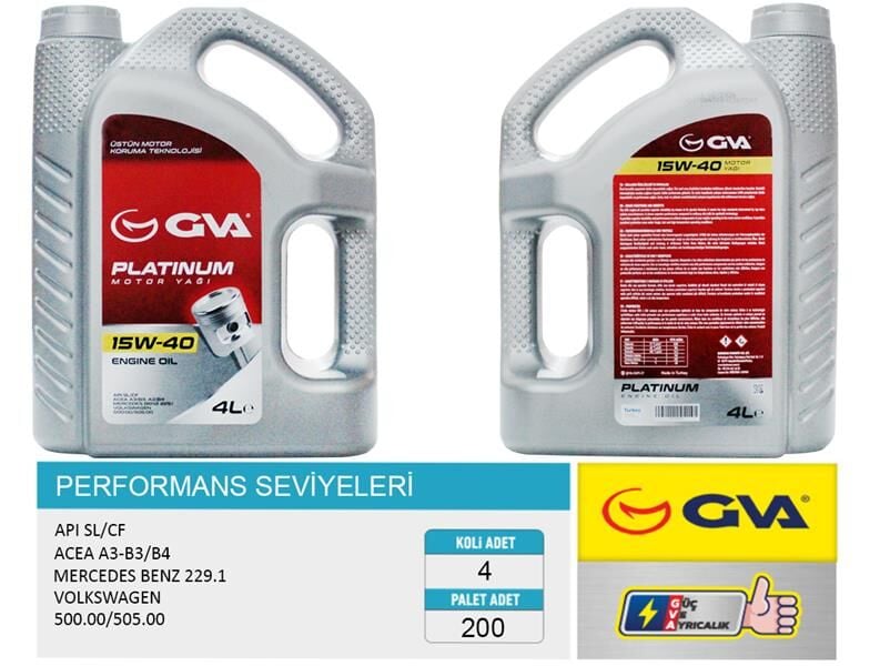 GVA 9920422 MOTOR YAĞI 15W40 4 LT PLATINUM MİNERAL API SL/CF