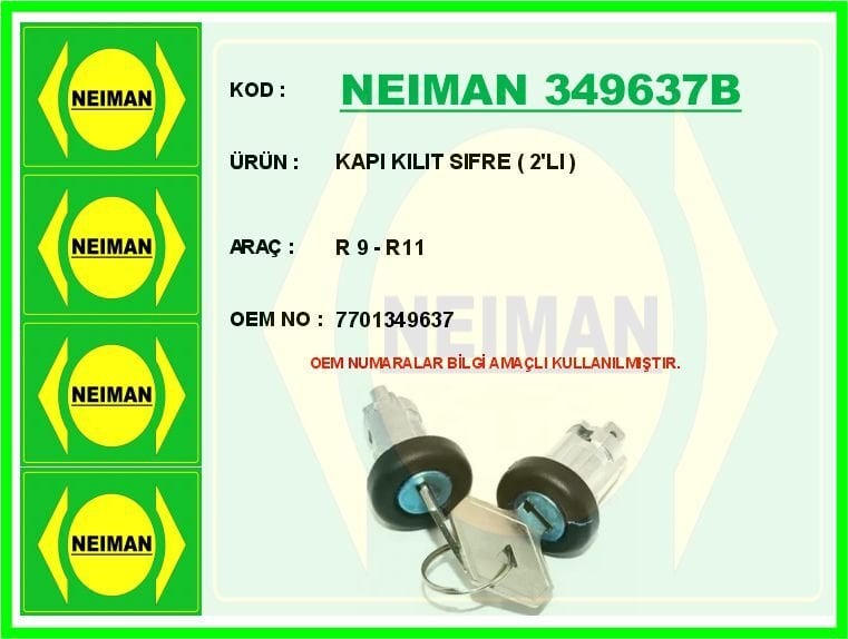 NEIMAN 349637B KAPI KILIT SIFRE 2 LI R 9 - R11