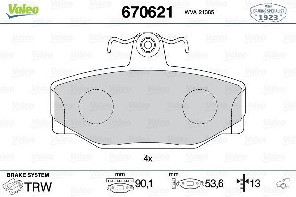 VALEO 670621 ARKA BALATA VOLVO V70 2.0T 2.3 2.5 97-3.00 XC70 2.4T 97-9.02 S70 98-99 740 760 780 940 S90 V90