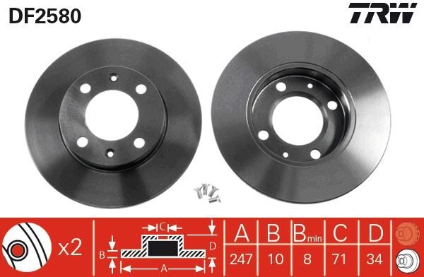 TRW DF2580 ARKA FREN AYNASI P405 1.6-1.9-1.8T 89-92 P405 II 1.8-2.0-2.0 16V 92-95 247x10x9