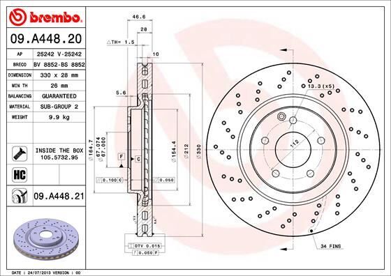 BREMBO 09A44821 FREN DISKI ON MERCEDES AMG W203 CL203 S203 C209 A209 R171
