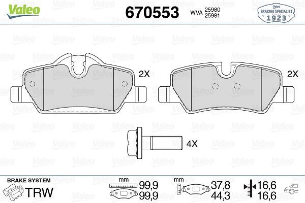 VALEO 670553 FREN BALATASI ARKA MINI F55 F56 F57
