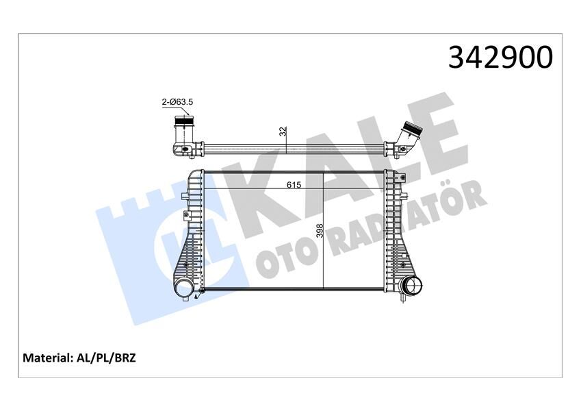 KALE 342900 TURBO RADYATÖRÜ INTERCOOLER PASSAT-TIGUAN-SHARAN-ALHAMBRA 2.0TDI 08 > 615X398X32 AL-PL-BRZ