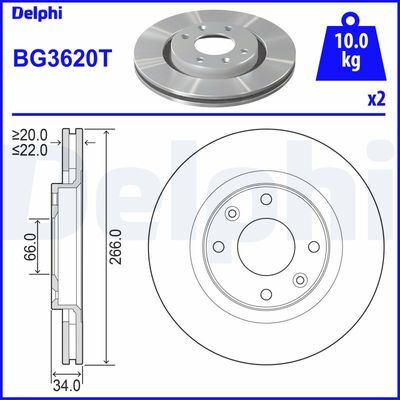 DELPHI BG3620T ÖN FREN AYNASI CORSA F-301-307-206-207-PARTNER-BERLINGO-C-ELYSEE-C2-C3 02 >C5-C4 266x22x4DLxHAVALI CROSSLAND X-DS3-2008-1007-208 4249.G1-4246.W1-4246.W7-4246.W7