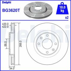 DELPHI BG3620T ÖN FREN AYNASI CORSA F-301-307-206-207-PARTNER-BERLINGO-C-ELYSEE-C2-C3 02 >C5-C4 266x22x4DLxHAVALI CROSSLAND X-DS3-2008-1007-208 4249.G1-4246.W1-4246.W7-4246.W7